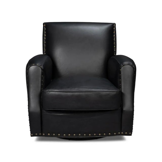 Contemporary Contemporary Black Leather Swivel Armchair For Sale - Image 3 of 11