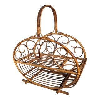 Rattan and Bamboo Magazine Rack in the style of Franco Albini, 1960s For Sale