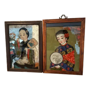 19th Century Reverse Chinese Portrait Paintings. A Pair