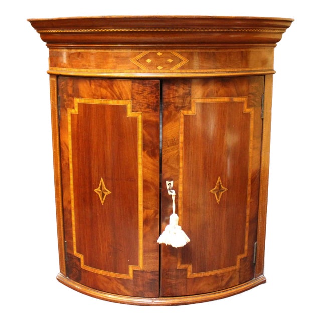 Late 19th Century English Bowfront Hanging Corner Cabinet For Sale