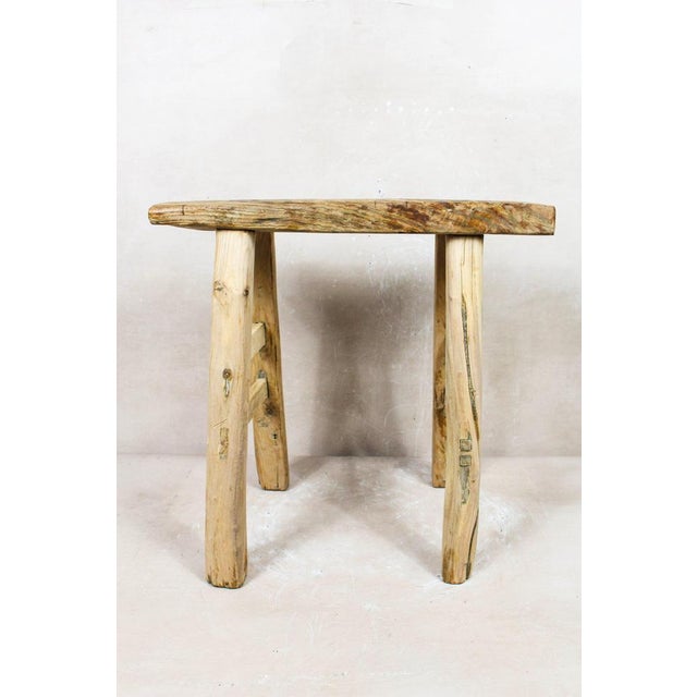 Vintage Rustic Stool in Elm For Sale - Image 5 of 5