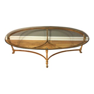 1980s Vintage Labarge Style Brass and Glass Table For Sale