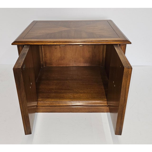 Pair of Renaissance Revival Style Walnut Bookmatched Bedside Tables For Sale - Image 11 of 12
