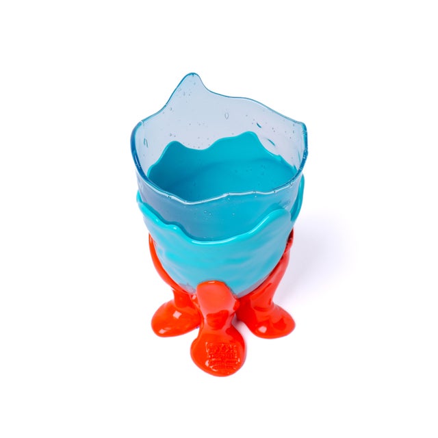 Contemporary Vase in Clear Aqua and Matt Turquoise and Orange by Gaetano Pesce for Fish Design For Sale - Image 3 of 6