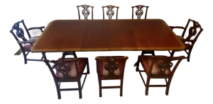 Baker Furniture Historic Charleston Collection Georgian Banded Mahogany Double Pedestal Table and Eight Chairs Exquisite Excellent Condition