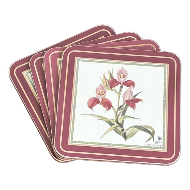 Pimpernel, England Royal Horticultural Society Botanical Orchid Coasters — Set of 4 For Sale