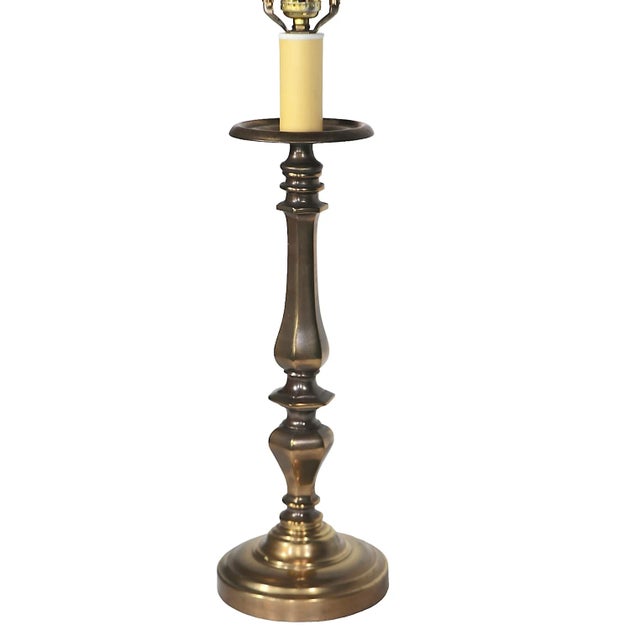 American Heavy Brass Candlestick Table Lamp C 1970's For Sale - Image 3 of 11