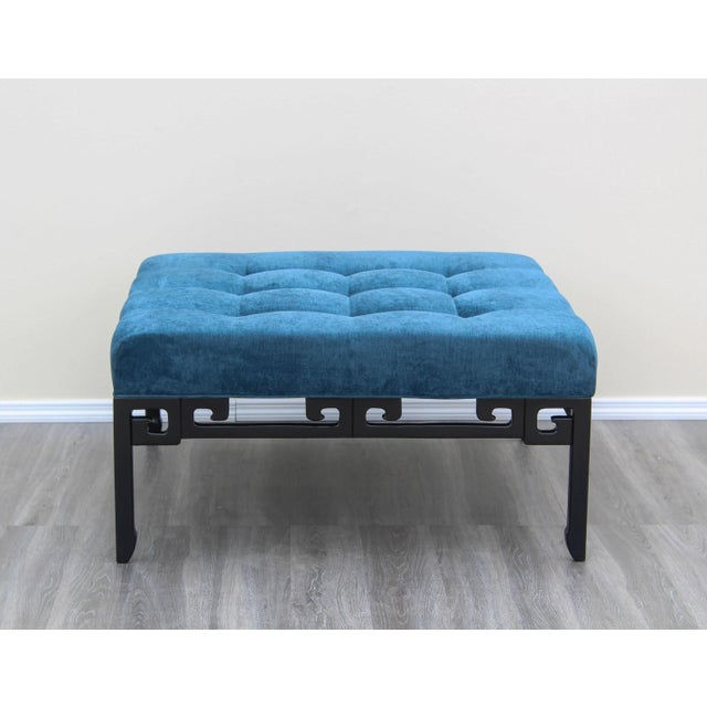 Mid Century Ottoman With Blue Velvet Top For Sale In Miami - Image 6 of 7