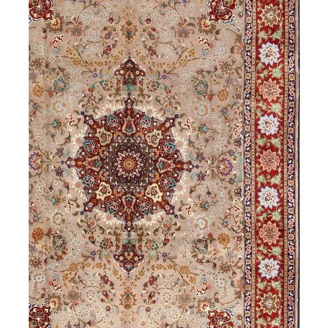 Central Medallion Design Tabriz Rug in Colorful Tones For Sale - Image 10 of 13