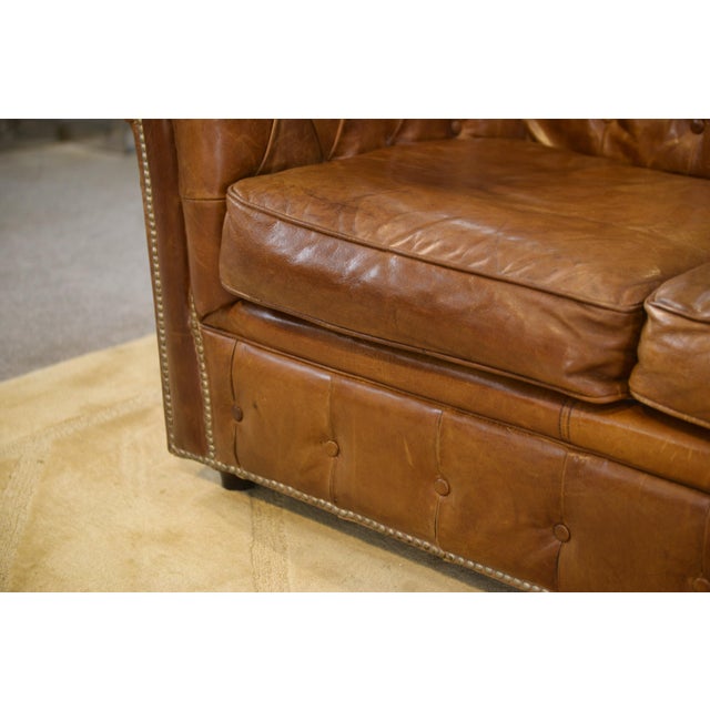 Mid-Century Modern Chesterfield Sofa in Brown Leather, 2000s For Sale - Image 3 of 14