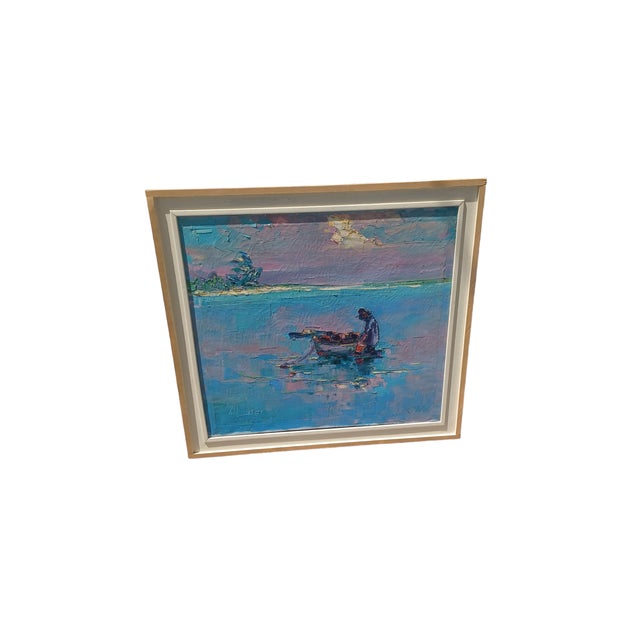 Impressionist Vintage Oil on Canvas Impressionism Painting of Man at Sea For Sale - Image 3 of 7