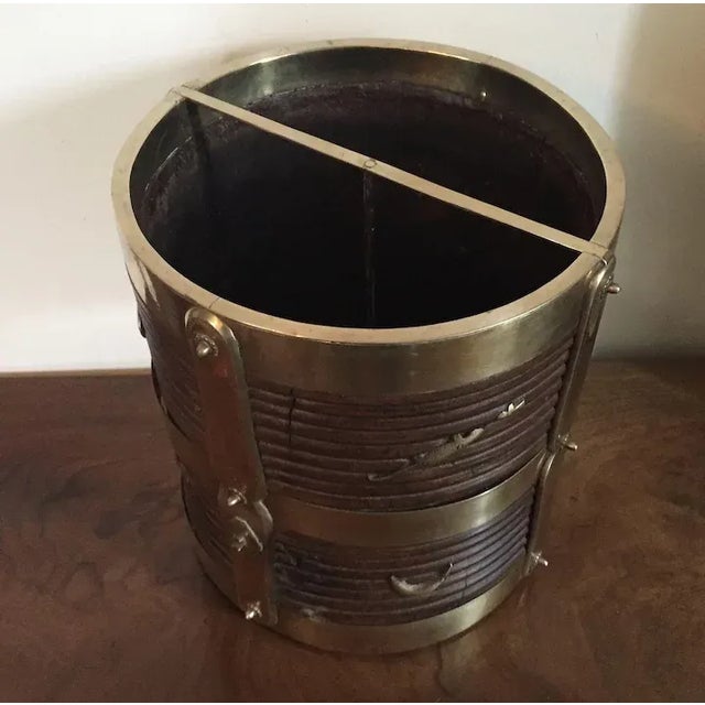 Antique 19th Century Anglo Indian Brass & Carved Wood Bucket For Sale - Image 9 of 11