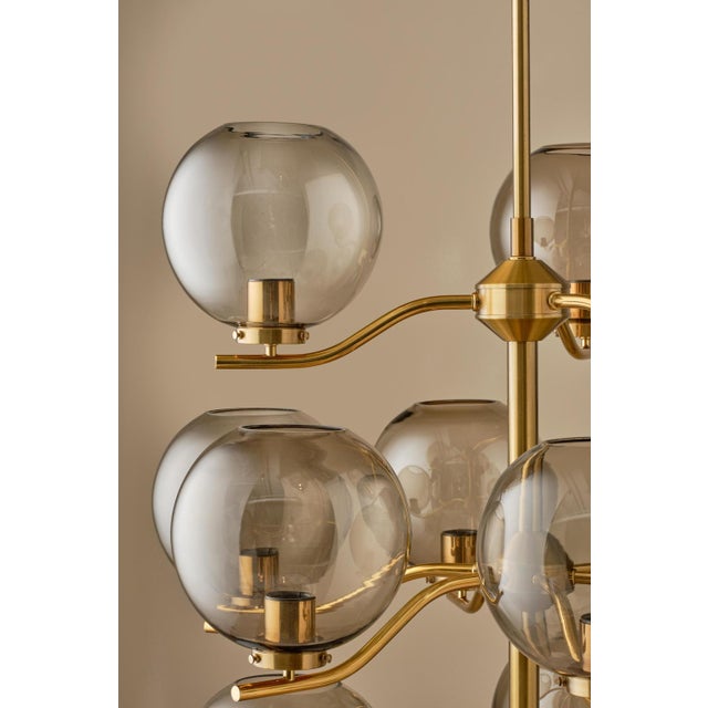 1970s Large Brass Chandeliers attributed to Holger Johansson, Sweden, 1970s, Set of 4 For Sale - Image 5 of 9