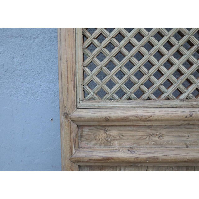 Antique Chinese Pine Trellis-top Wall Panel/Door/Screen, originally designed as a piece of room paneling with deep...
