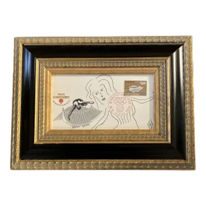 Contemporary Original Judy Henn Ink Drawing/Collage “First Day in Flight” Framed