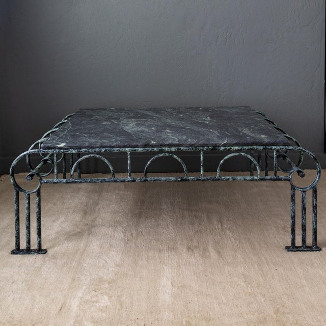 French Art Deco Revival Green Marble and Faux Verdigris Coffee Table For Sale - Image 6 of 18