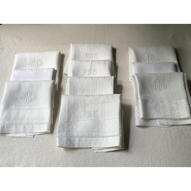 Gemstone French Monogrammed Linen Shaving Hand Towels, PSF & BHG Monograms, Set of 8 | C. 1900 For Sale - Image 7 of 18