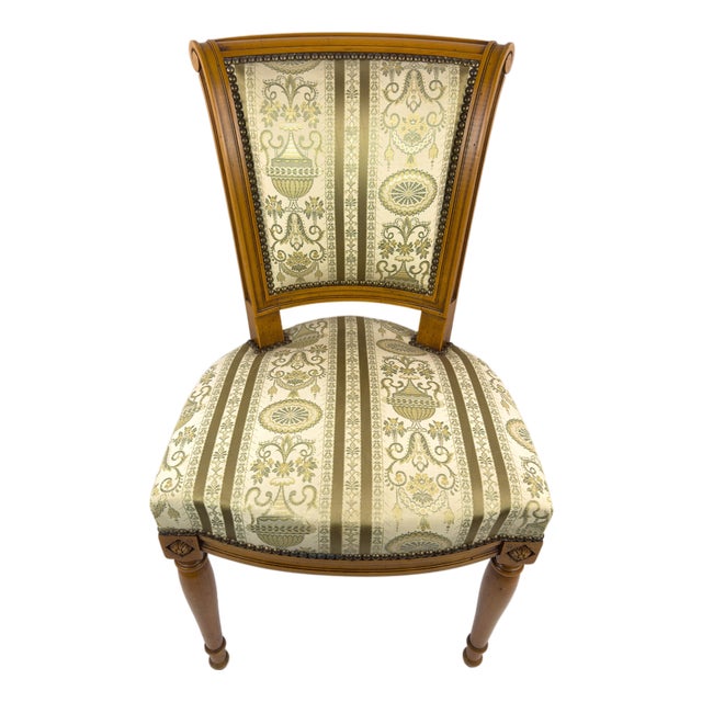 19th Century Louis XVI Directoire Style Walnut Chair With Silk Upholstery For Sale