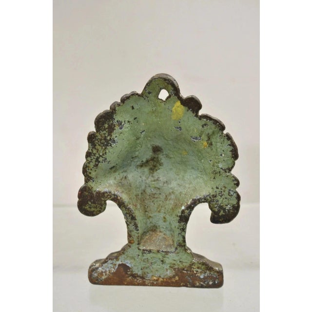 Antique Victorian Cast Iron Small Painted Orange Floral Bouquet Basket Door Stop For Sale In Philadelphia - Image 6 of 8