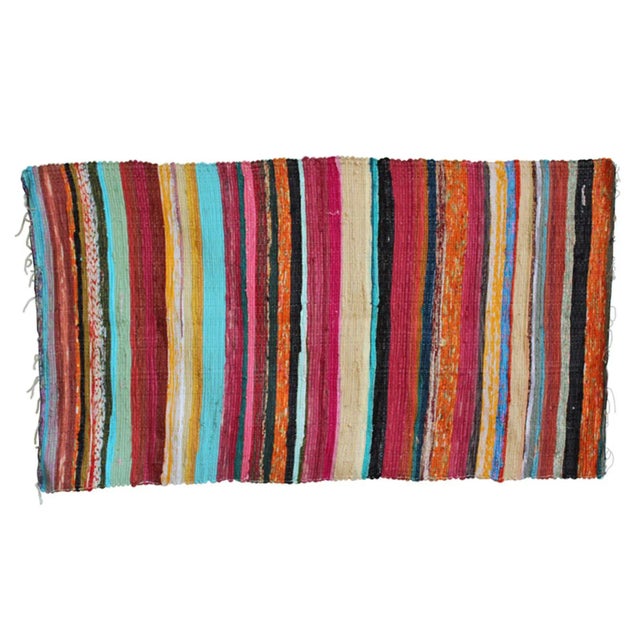 Colorful Striped Sari Rug For Sale - Image 4 of 4