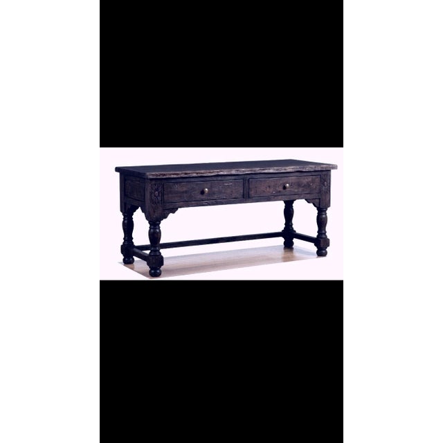 Victorian Antique Stately Primitive Mexican-Style Secretarial Writing Table - Carved Solid Wood Desk With Historied Weathering For Sale - Image 3 of 8