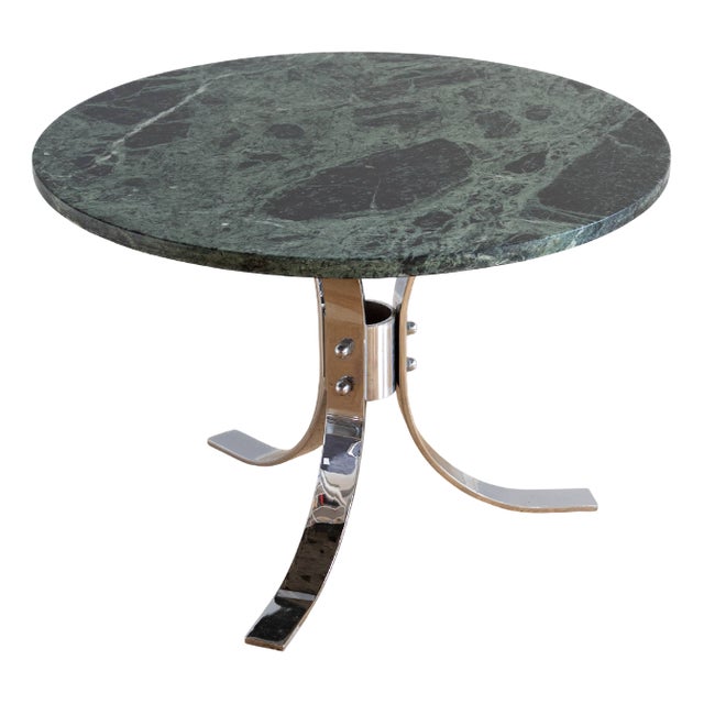 Vintage Coffee Table with Green Marble Top and Chrome Base, 1970s For Sale
