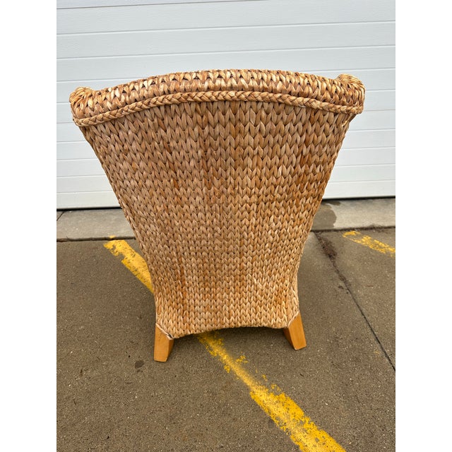 Pottery Barn Seagrass Wing Chair and Ottoman For Sale - Image 9 of 9
