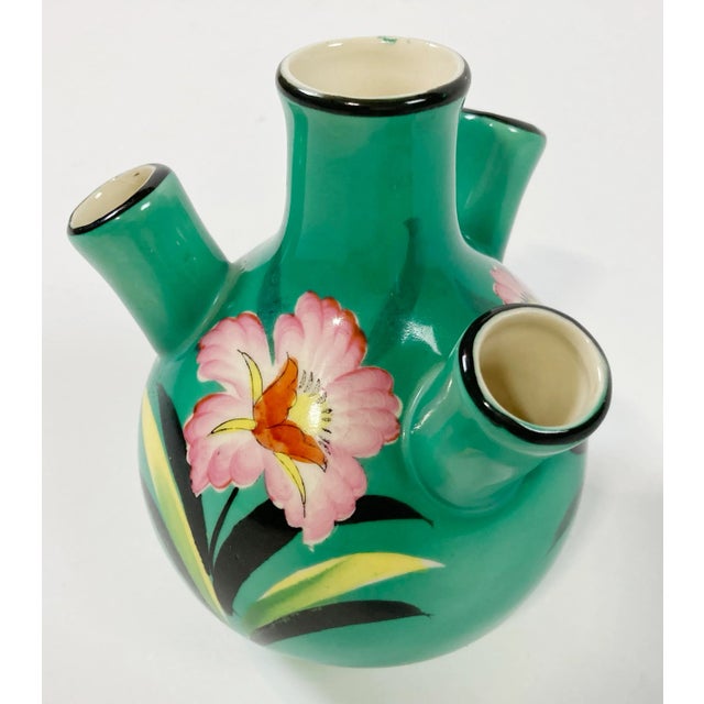Richly colored hand-painted tulipiere made in Japan. Features stunning color palette primarily of bold green, pink, yellow...