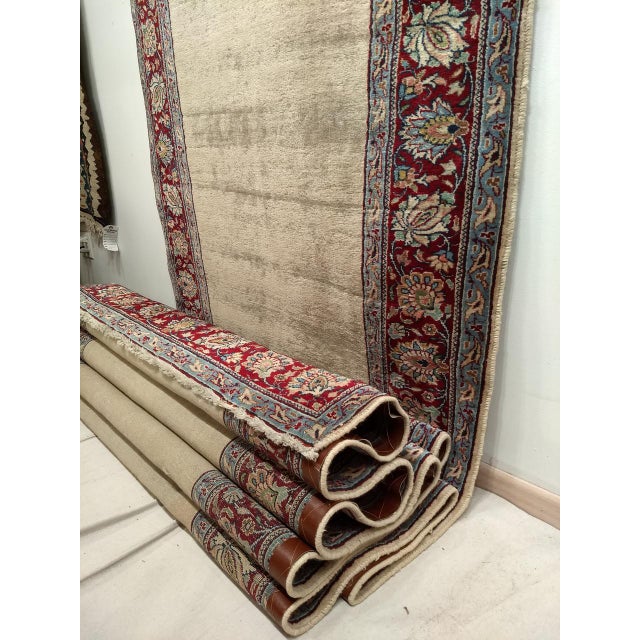 Vintage Persian Khorassan Runner Rug, Hand-Knotted Wool, Open Pattern, Ivory & Burgundy, 4x23 For Sale - Image 10 of 15
