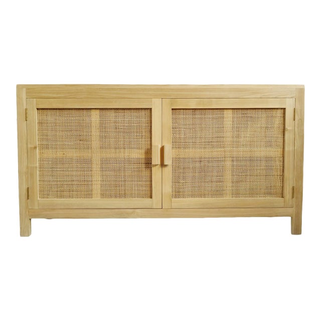Vintage Natural Teak & Cane Sideboard Credenza For Sale