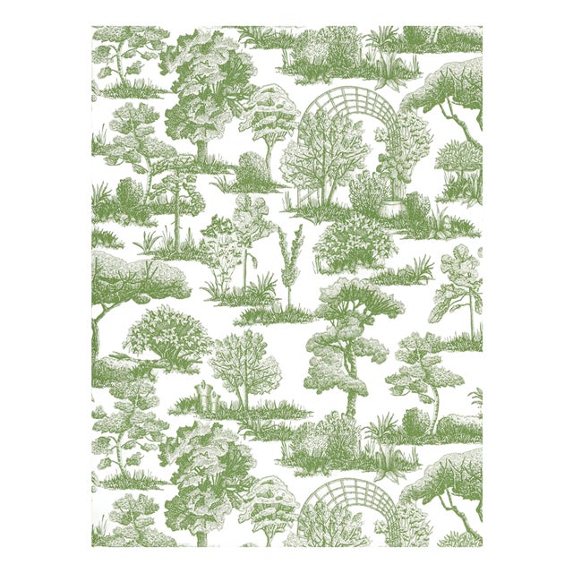 Sample - The House of Scalamandré Garden Toile Wallpaper, Meadow For Sale