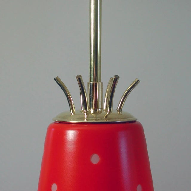 Mid-Century Scandinavian Red Glass and Brass Pendant, 1950s For Sale - Image 4 of 9