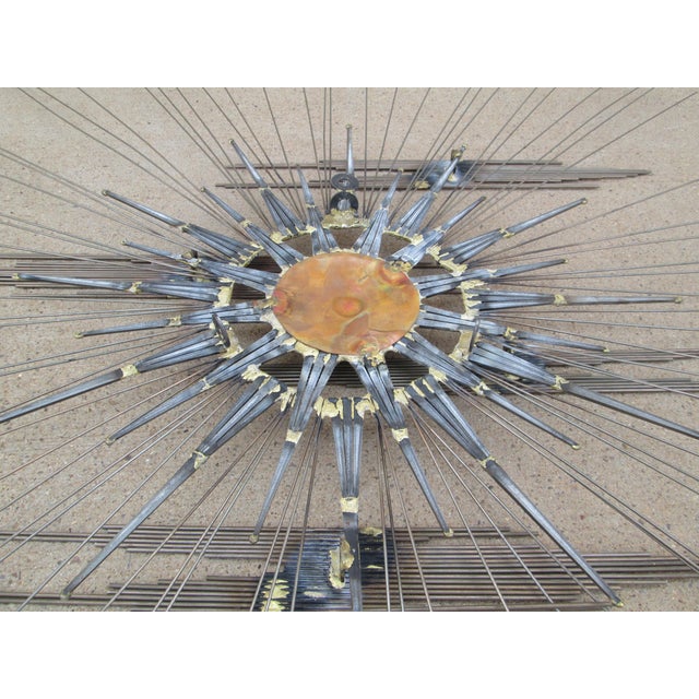 Gray Mid Century Modern Metal Wall Art Sun and Clouds For Sale - Image 8 of 10