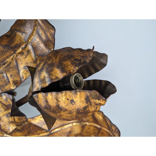 Brown Large Mid-Century Gilt Metal Sunburst Ceiling Lamp with Floral Motif, 1950s For Sale - Image 8 of 14