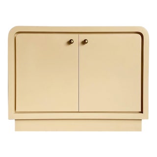Postmodern Tan Lacquer Laminate Waterfall Sideboard Cabinet For Sale