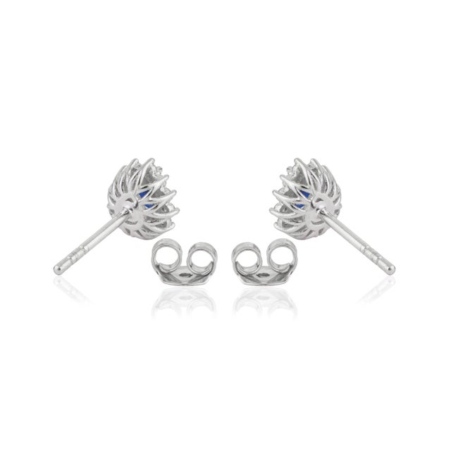 Ink Blue Blue Sapphire & Diamond Vintage Stud Earrings in 14k Gold- 2 Pieces For Sale - Image 8 of 14