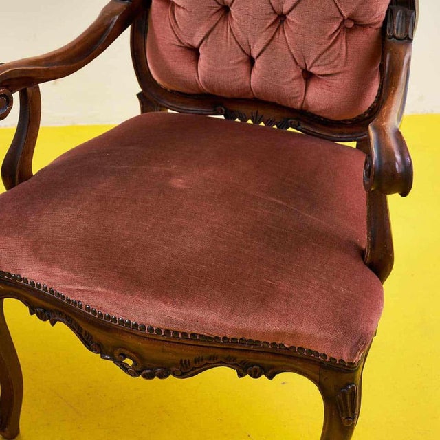 Vintage Wooden and Velvet Armchairs, Set of 2 For Sale - Image 3 of 9