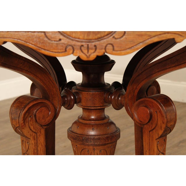 Late 19th Century Antique Victorian Carved Walnut Marble Top Parlor Table For Sale - Image 5 of 12