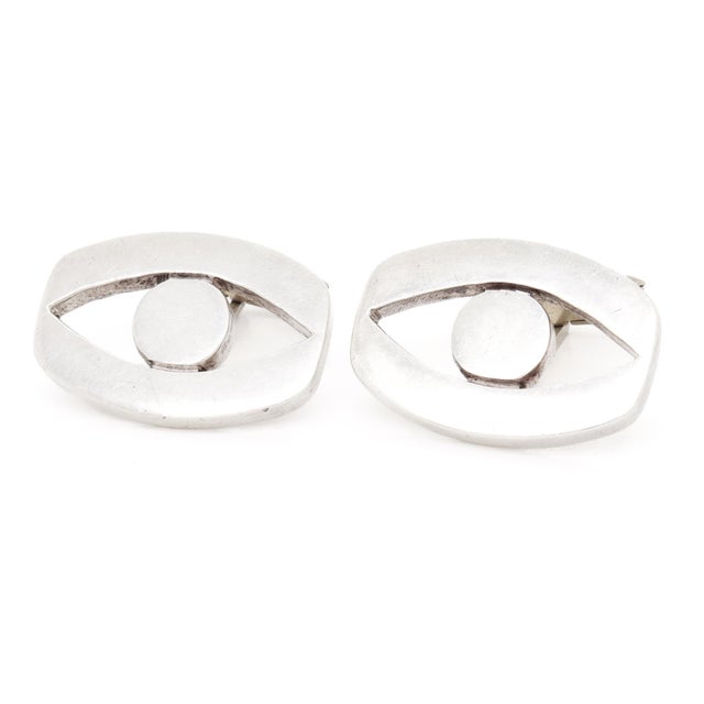 Mid 20th Century Pair of Signed Pedro Castillo Mexican Modernist Sterling Silver 'Eye' Cufflinks For Sale - Image 5 of 11