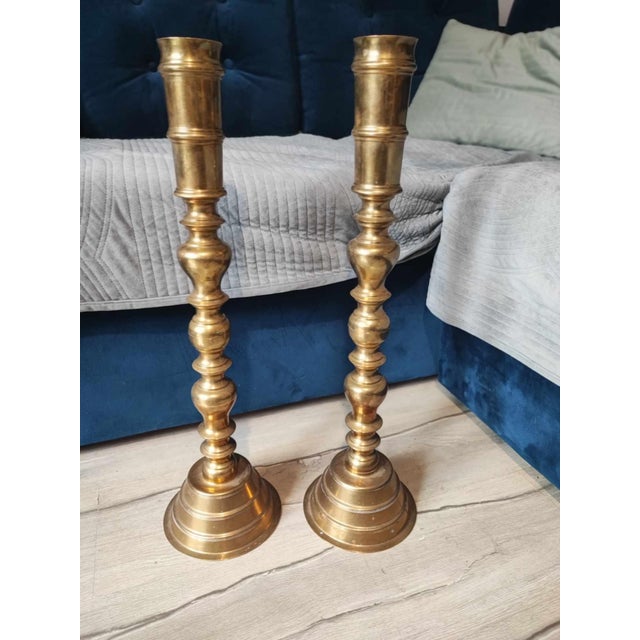 Art Nouveau Brass Candleholders, 1890s, Set of 2 For Sale - Image 6 of 6