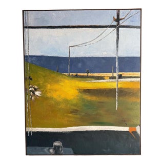 Hand Painted Acrylic on Canvas Ocean View From a Cafe Window For Sale