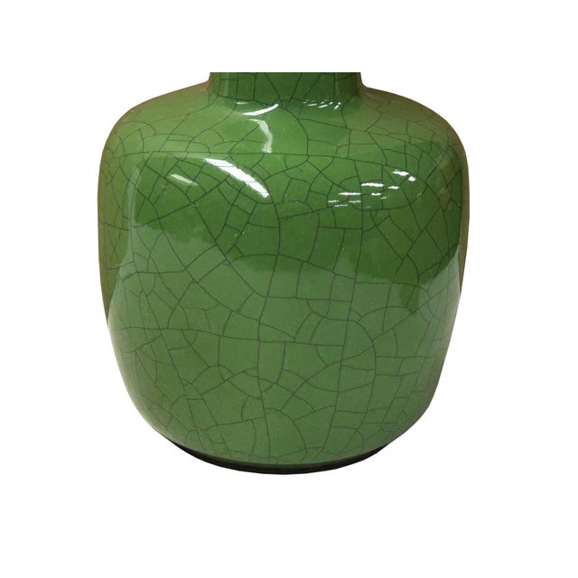 Orient Crackle Pattern Verdant Green Color Pottery Ceramic Vase For Sale - Image 4 of 7
