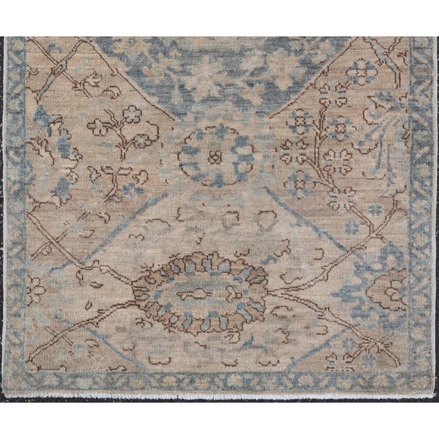 Tribal Afghanistan Tabriz Rug With Soft Tan Field and Pale Blue Medallion For Sale - Image 3 of 11