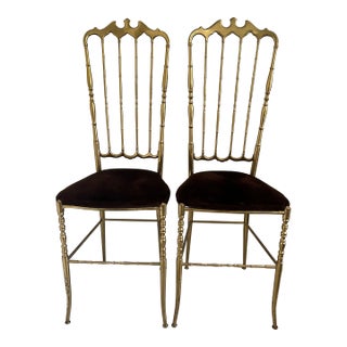 Pair of Vintage Italian Brass Chiavari High-Back Opera Chairs, 1960s — Palm Beach Estate For Sale