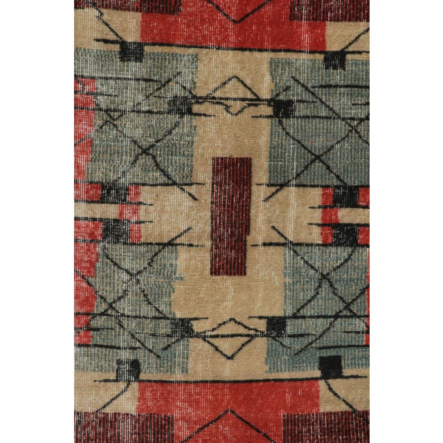 1960s Vintage Zeki Müren Rug in Red Beige Blue & Black Patterns For Sale In New York - Image 6 of 7