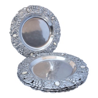 Vintage Arthur Court Aluminum Chargers With Mother of Pearl Medallions- Set of 4 For Sale