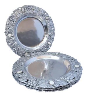 Vintage Arthur Court Aluminum Chargers With Mother of Pearl Medallions- Set of 4