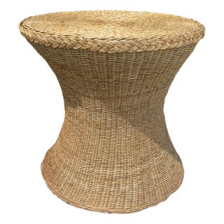 Vintage Rattan Wicker Dining Table, Coastal Style Braided Trim For Sale
