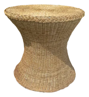 Vintage Rattan Wicker Dining Table, Coastal Style Braided Trim