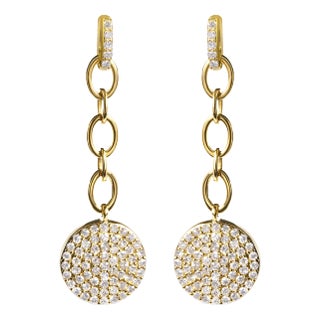 18K Yellow Gold Plated .925 Sterling Silver 1.0 Cttw Diamond Composite Cluster Dangle Chain Earrings (I-J Color, I1-I2 Clarity) For Sale